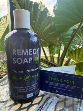 Tea Tree + Peppermint Liquid Soap in Dark Blue Bottle